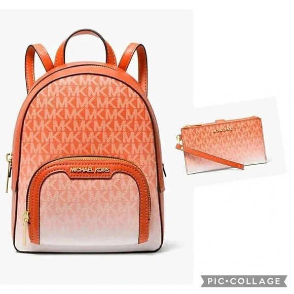 Michael Kors Backpack Jaycee Ombré Convertible Bag & Double Zip Wristlet Bundle - Picture 1 of 8